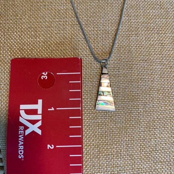 Vintage pendant alpaca sterling and abalone inlay on new sterling chain - Picture 4 of 5